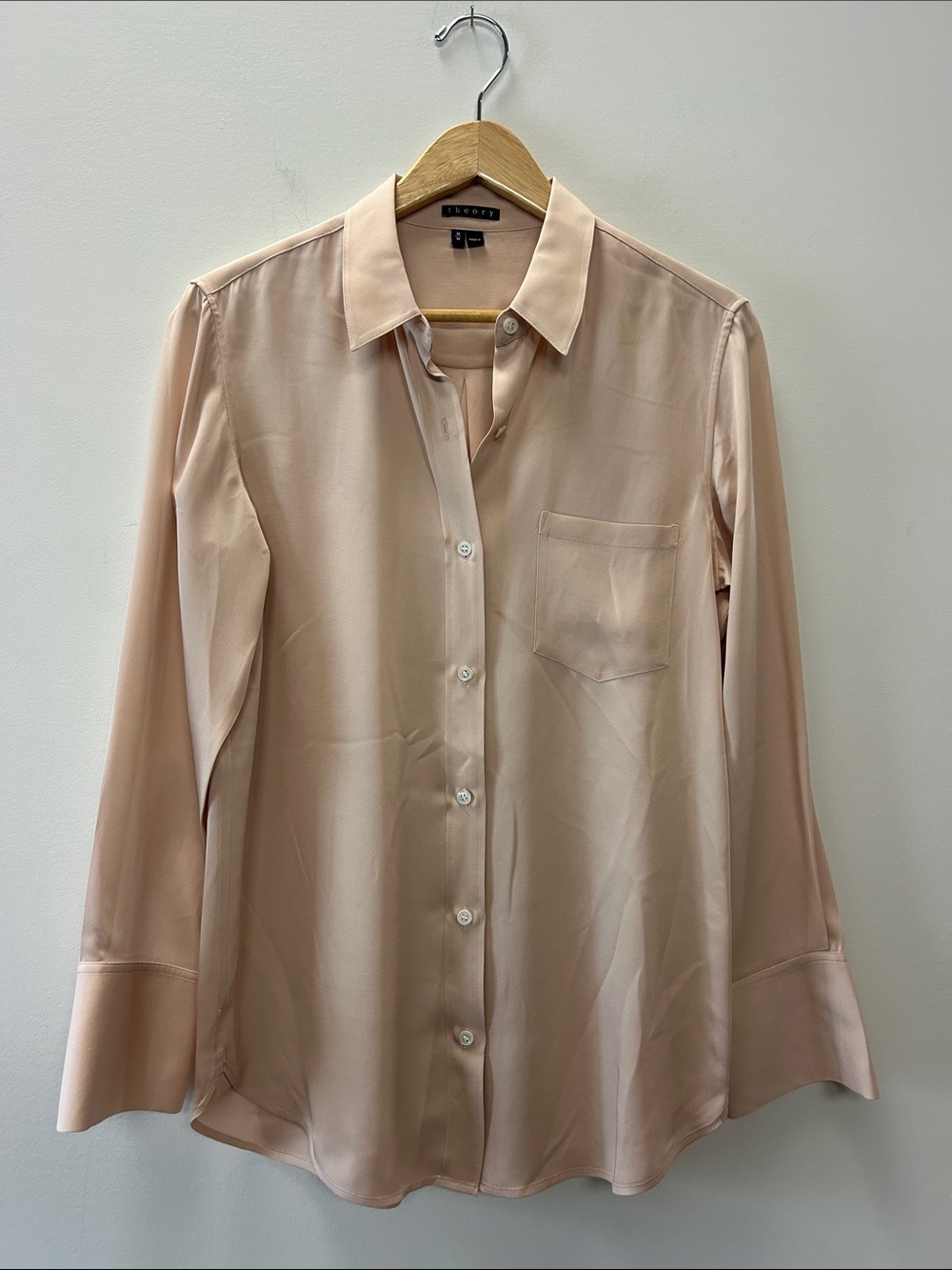 Theory Lightweight Silk Button-Down Shirt in Pale Blush